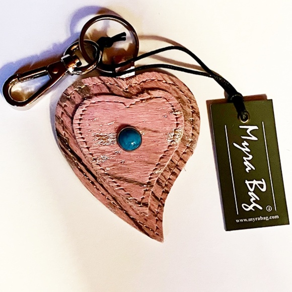 Myra Pink Calf Hair & Turquoise Heart Bag Charm NWT - Picture 1 of 6